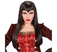 Widmann Parrucche Donna, Multicolore, 00821 | Parrucca lunga nera in capelli sintetici per costumi da vampiro, strega e gotici, Halloween, Carnevale