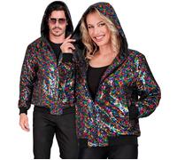 W WIDMANN MILANO Party Fashion - Giacca bomber con paillettes e cappuccio, giacca per adulti, costume scintillante per Carnevale