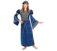 Widmann Renaissance Lady (Dress, Headpiece) (140 cm / 8-10 Years) Blue