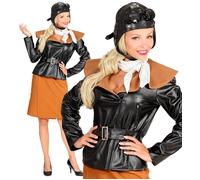 Widmann Retro Aviator Girl (Jacket, Skirt, Scarf, Hat) (S) Black