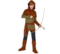 W WIDMANN MILANO Party Fashion - costume da Robin di Sherwood per bambino, top, protezioni per le braccia, mantello con cappuccio, cintura, copristivali, medioevo, carnevale, festa a tema