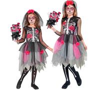 W WIDMANN MILANO Party Fashion - Costume da scheletro con fiori per bambini, vestito con cerchietto, travestimento Dia de los Muertos, Halloween