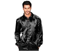 Widmann Satin Black 70s Disco Shirt (M) Black