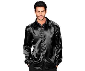 Widmann Satin Black 70s Disco Shirt (M) Black