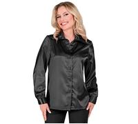 Widmann Satin Black 70s Disco Shirt (S) Black