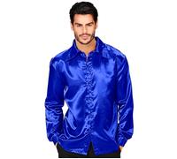 Widmann Satin Blue 70s Disco Shirt (L) Blue