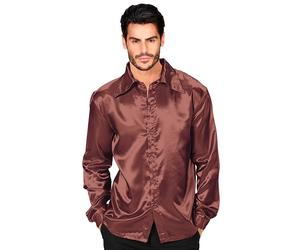Widmann Satin Brown 70s Disco Shirt (L) Brown