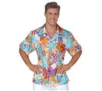 Widmann Satin Hawaiian Shirt (S) Turquoise / Light Blue