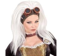 WIDMANN STEAMPUNK WIG WITH GOGGLES in polybag - | Parrucca bianca con occhiali protettivi per costumi steampunk, Carnevale e feste a tema