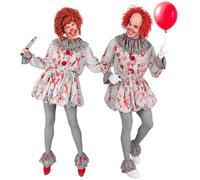 Widmann Vintage Horror Clown (Dress, Ruff, Shoe Covers) (S) Grey