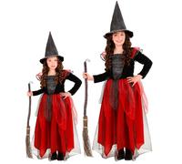 Widmann Witch Black/Burgundy - (Dress, Hat) (140 cm / 8-10 Years) Red