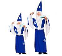 Widmann Wizard (Robe With Collar, Belt, Hat) (140 cm / 8-10 Years) Blue