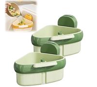 Widous/Curetoaway/Wideous Suction Cup Sink Corner Rack, Curetoaway Corner Sink Strainer Basket, Triangle Storage Rack with Drain Hole for Kitchen Bathroom (2-PCS Green)