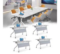 Widppsopt 4 Pack Conference Table,Foldable Room Table with Silent Wheels Meeting Classroom Office Mobile Conference Desk for 24-28 Person Long Business Desk