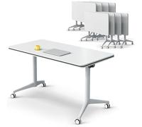 Widppsopt 4-Pack Folding Conference Table Modern White Conference Room Desk with Wheels, Flip Top Large Rectangular Meeting Seminar Desk for School Restaurant Office