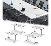 Widppsopt 4-Pack Folding Conference Table Modern White Conference Room Desk with Wheels, Flip Top Large Rectangular Meeting Seminar Desk for School Restaurant Office