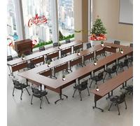 Widppsopt 6FT Conference Table,55" Flip Top Mobile Conference Room/Podcast Table,Modern Foldable Seminar Training Desk with Silent Wheels(Walnut, 8 Pack)