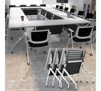Widppsopt 6FT Conference Table,55" Flip Top Mobile Conference Room/Podcast Table,Modern Foldable Seminar Training Desk with Silent Wheels(White, 8 Pack)