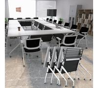 Widppsopt 6FT Conference Table,55" Flip Top Mobile Conference Room/Podcast Table,Modern Foldable Seminar Training Desk with Silent Wheels(White, 6 Pack)