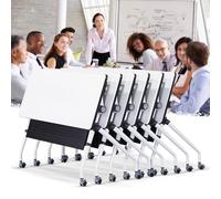 Widppsopt 6pack Folding Conference Table Mobile Training Table with Silent Wheels Flip Top Rolling Seminar Meeting Desk Business Style Wooden Meeting Desk for Office, Conference Rooms, Training Rooms