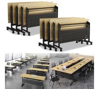 Widppsopt 8PCS Folding Conference Table, Foldable Conference Room Table, Mobile Flip Training Desk with 360° Swivel Large Dynamic Desk for Office, Conference Room, Classroom