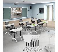 Widppsopt Conference Room Table Foldable Flip Top Mobile Training Table,combinable trapezoidal Conference Desk Computer Desk,Metal Frame,with Modesty and Lockable Wheels(1PCS)