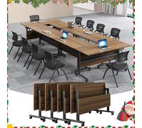 Widppsopt Conference Table 4/6pack Table Foldable flip top,Mobile Training Desk with Wheels Metal Legs Rectangle Modern Conference Desk for Office Meeting Class room