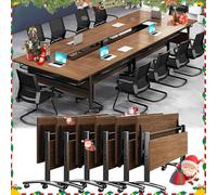 Widppsopt Conference Table 4/6pack Table Foldable flip top,Mobile Training Desk with Wheels Metal Legs Rectangle Modern Conference Desk for Office Meeting Class room