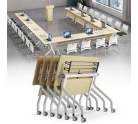Widppsopt Conference Table,Flip Top Mobile Meeting Training Desk with Wheels,Folding Conference Room Desk,Seminar Boardroom Table for Home Office Class