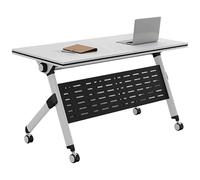 Widppsopt Foldable Conference Table with Caster Wheels Flip Top Mobile Meeting, Seminar Boardroom Desk, Metal Legs Wood Training Table Executive Desk for Meeting Room, Office, Class