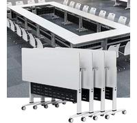 Widppsopt Foldable Conference Table with Flip-Top Design, White Seminar Meeting Table, Flip Top Large Mobile with Silent Locking Wheels Executive Desk for Meeting Room, Office, Classroom