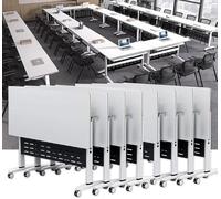 Widppsopt Foldable Conference Table with Flip-Top Design, White Seminar Meeting Table, Flip Top Large Mobile with Silent Locking Wheels Executive Desk for Meeting Room, Office, Classroom