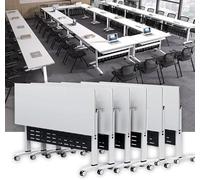 Widppsopt Foldable Conference Table with Flip-Top Design, White Seminar Meeting Table, Flip Top Large Mobile with Silent Locking Wheels Executive Desk for Meeting Room, Office, Classroom