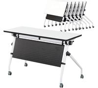 Widppsopt Folding Conference Room Table Large Mobile Meeting Desk with Silent Wheels, Foldable Splicing Seminar Office Desk for Meetings, Training Rooms, and Workspaces