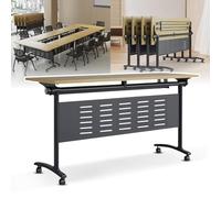 Widppsopt Folding Conference Table, 4.6FT 2-10 Person Large Conference Desk with Wheels, Modern Rectangle Meeting Seminar Training Room Table for Office Classrooms(Maple 1PCS)