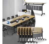 Widppsopt Folding Conference Table, 4.6FT 2-10 Person Large Conference Desk with Wheels, Modern Rectangle Meeting Seminar Training Room Table for Office Classrooms(Maple 6PCS)
