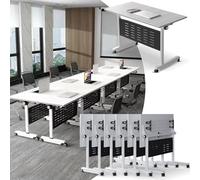 Widppsopt Folding Conference Table, 4.6FT 2-10 Person Large Conference Desk with Wheels, Modern Rectangle Meeting Seminar Training Room Table for Office Classrooms(White3 6PCS)