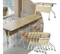 Widppsopt Folding Conference Table, 4.6FT 2-10 Person Large Conference Desk with Wheels, Modern Rectangle Meeting Seminar Training Room Table for Office Classrooms(Natural 4PCS)