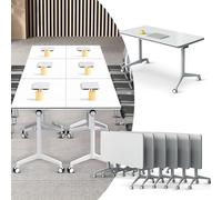 Widppsopt Folding Conference Table, 4.6FT 2-10 Person Large Conference Desk with Wheels, Modern Rectangle Meeting Seminar Training Room Table for Office Classrooms(White1 6PCS)