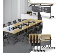 Widppsopt Folding Conference Table, 4.6FT 2-10 Person Large Conference Desk with Wheels, Modern Rectangle Meeting Seminar Training Room Table for Office Classrooms(Maple 4PCS)
