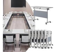 Widppsopt Folding Conference Table, 4.6FT 2-10 Person Large Conference Desk with Wheels, Modern Rectangle Meeting Seminar Training Room Table for Office Classrooms(White2 6PCS)
