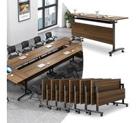 Widppsopt Folding Conference Table, 4.6FT 2-10 Person Large Conference Desk with Wheels, Modern Rectangle Meeting Seminar Training Room Table for Office Classrooms(Walnut 6PCS)
