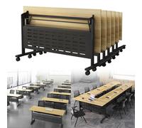 Widppsopt Folding Conference Table 6PCS Long Folding Table, Mobile Conference Room Desk with Caster Wheels, Large Meeting Podcast Desk for 10 People