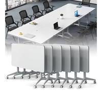 Widppsopt Folding Conference Table 6PCS Long Folding Table, Mobile Conference Room Desk with Caster Wheels, Large Meeting Podcast Desk for 10 People