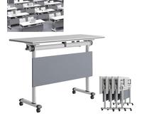 Widppsopt Folding Conference Table,Flip Top Mobile Training Desk with Fixable Casters and Baffle Plate Space-Saving Fold Up Meeting Desk for Office,Meeting Room,Classroom