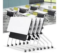 Widppsopt Folding Conference Table Modern Sector Shape Conference Room Desk,Meeting Desk with Silent Wheels Mobile, Meeting Room Table for Office