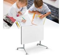 Widppsopt Folding Conference Table, White Flip Top Mobile Training Desk with Silent Wheels, Flip Top Large Rectangular Meeting Seminar Desk with Strong Metal Legs for Home Office Classr