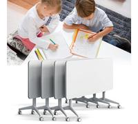 Widppsopt Folding Conference Table, White Flip Top Mobile Training Desk with Silent Wheels, Flip Top Large Rectangular Meeting Seminar Desk with Strong Metal Legs for Home Office Classr
