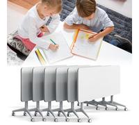 Widppsopt Folding Conference Table, White Flip Top Mobile Training Desk with Silent Wheels, Flip Top Large Rectangular Meeting Seminar Desk with Strong Metal Legs for Home Office Classr