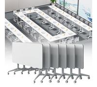 Widppsopt Folding Conference Table with Lockable Wheels, Flip Top Mobile Training Table, Foldable Meeting Desk Conference Room Desk for Office Home Classroom(6pack 55.1in)